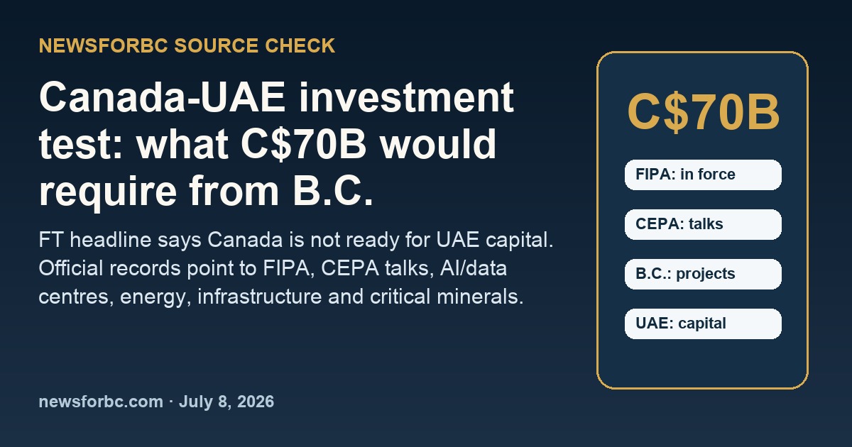NewsForBC source card on Canada-UAE investment and B.C. project readiness