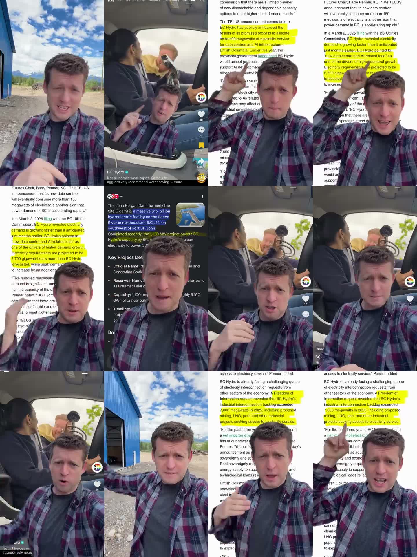 Contact sheet from Edison Motors reel about BC Hydro and AI data centres