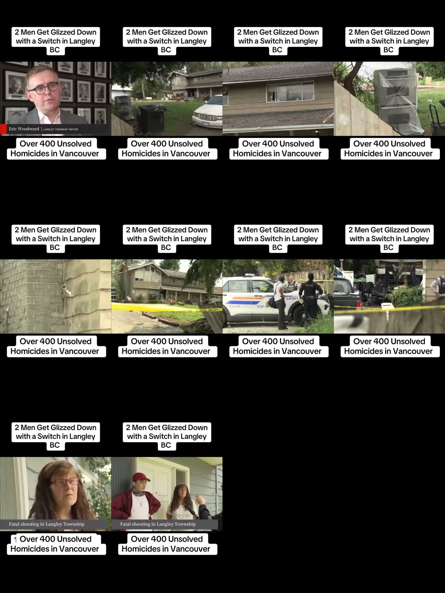 Contact sheet from Vancouverroyalty reel using Global News Langley fatal shooting footage