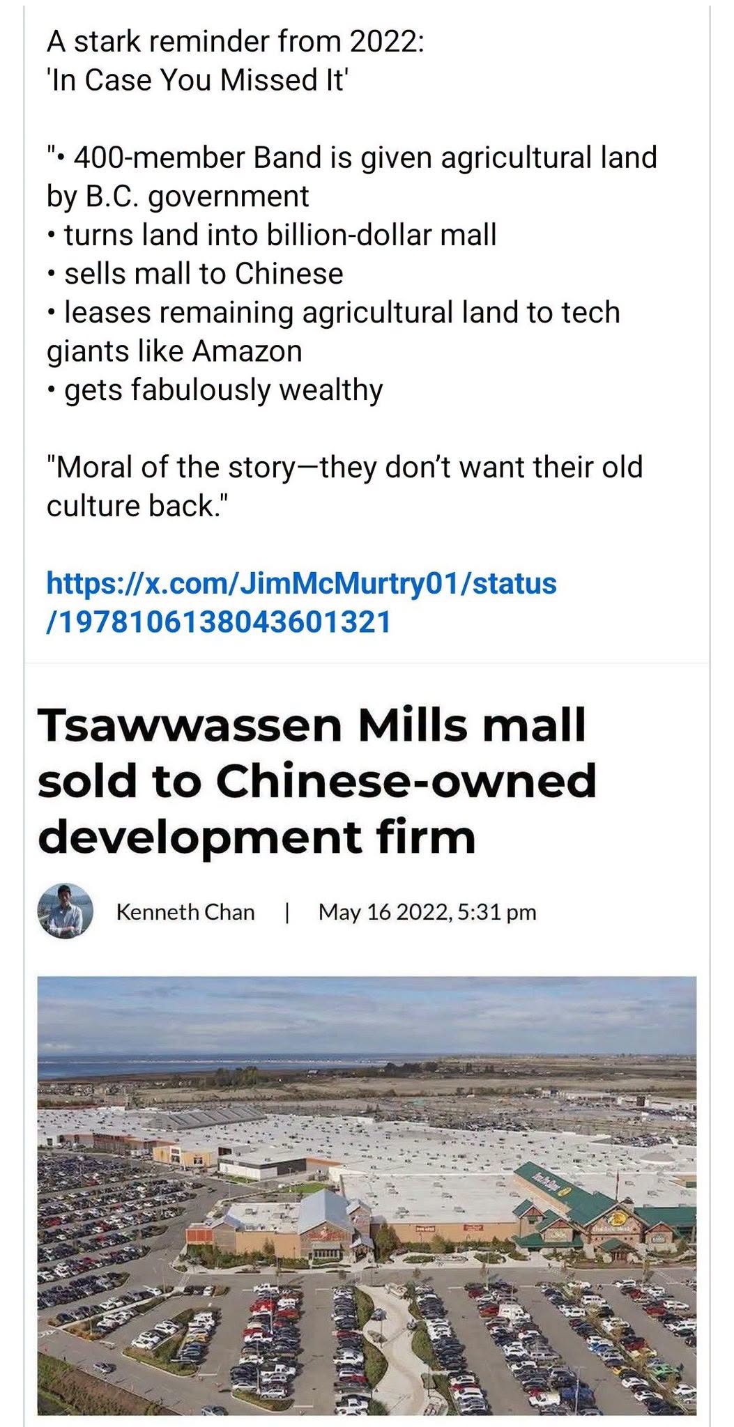 Screenshot of Tsawwassen Mills meme being source checked